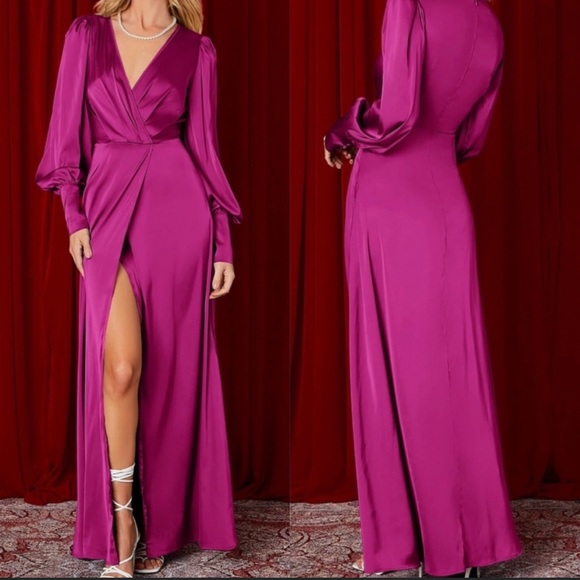 Luxe wrap party satin dress - Picture 8 of 9